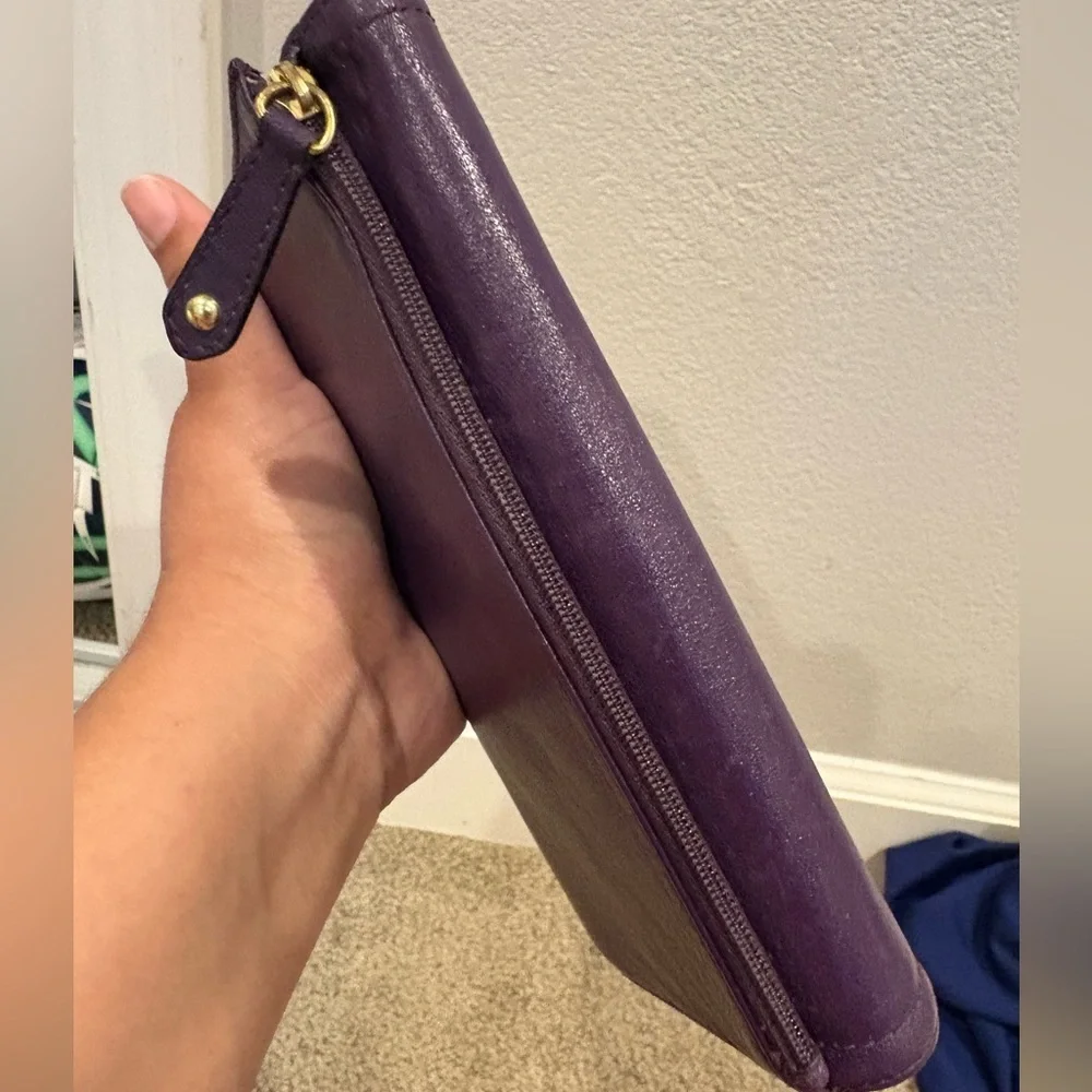 Vintage Coach Madison Leather Tri fold Checkbook Wallet Purple and Pink EUC